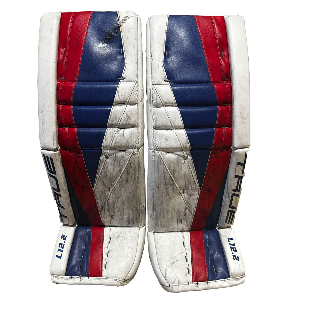TRUE L12.2 - Jambières de gardien de but Pro Stock d'occasion (blanc/bleu/rouge)